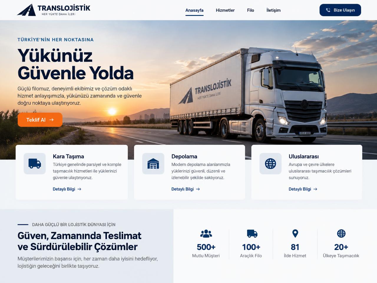 Lojistik Firmaları için Translog web sitesi teması