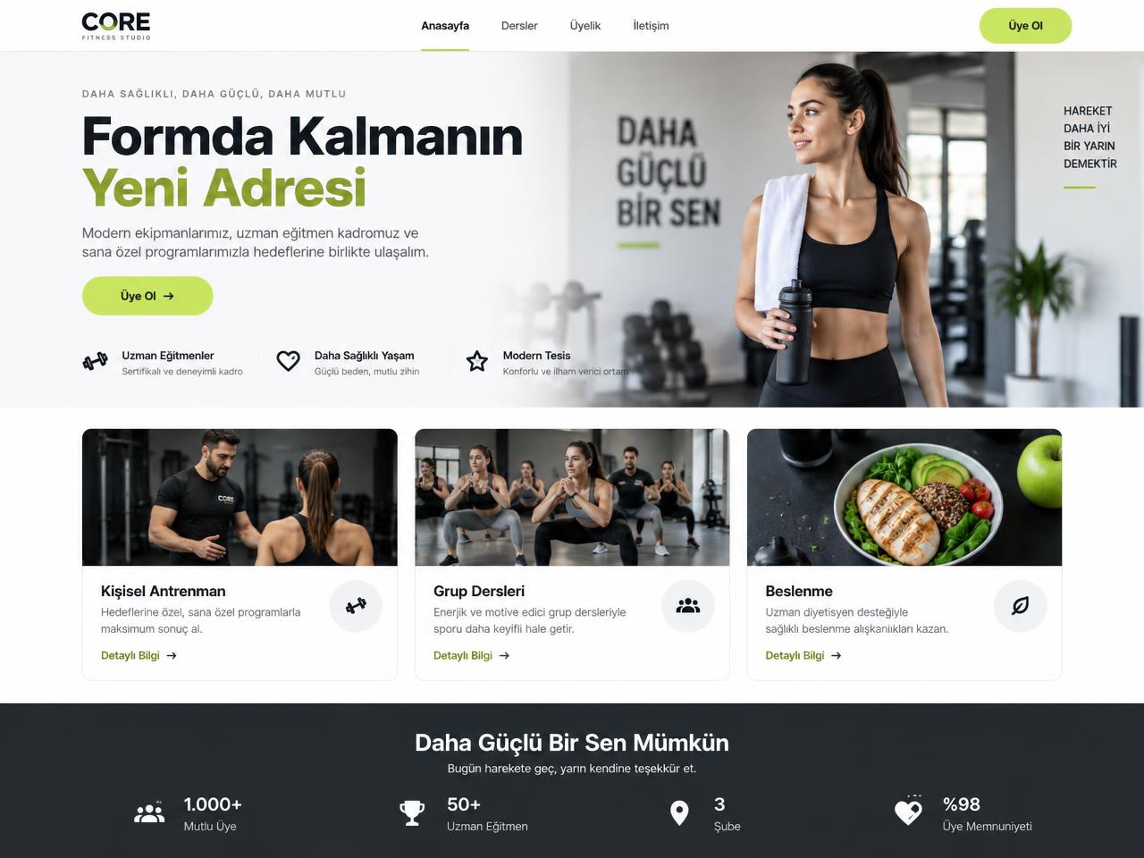 Spor Salonları için Core Fitness web sitesi teması
